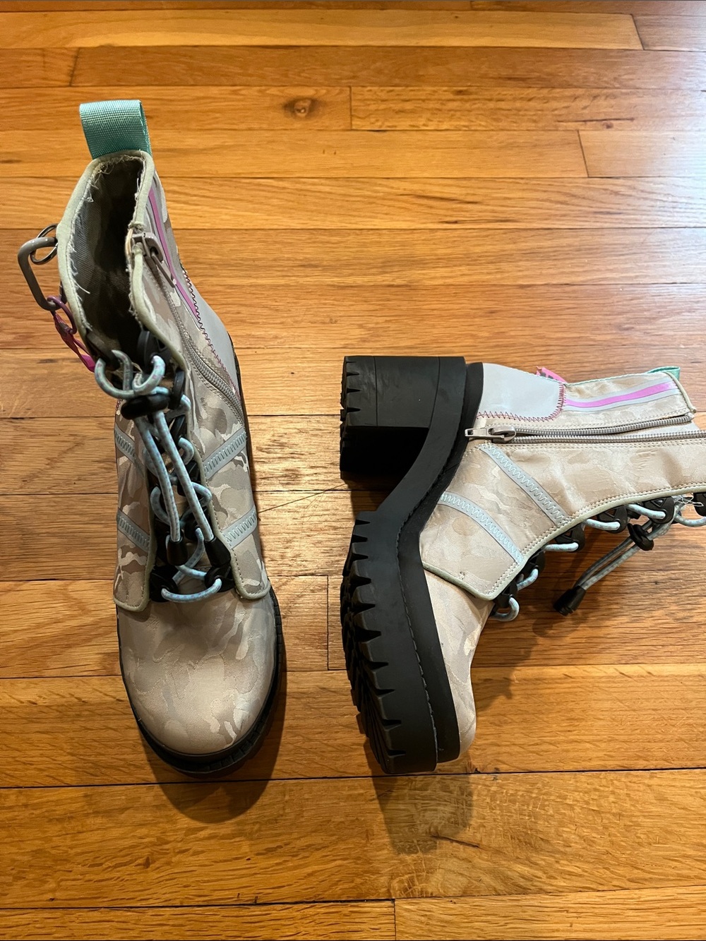 Steve Madden Cream Combat Boots with Pastel Blue & Pink Accents